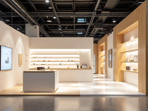 电子产品展示区域，摆放着各种消费电子设备，灯光照明充足